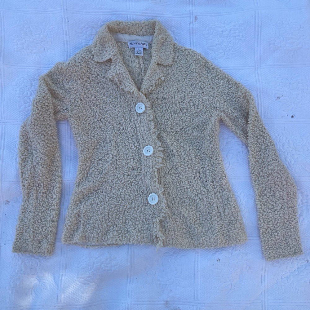 Bloomingdale's Cream Wool Cardigan Jacket Women’s M Lightweight